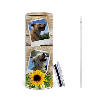 Personalized Tan Wood Sunflower Photo Collage Tumbler