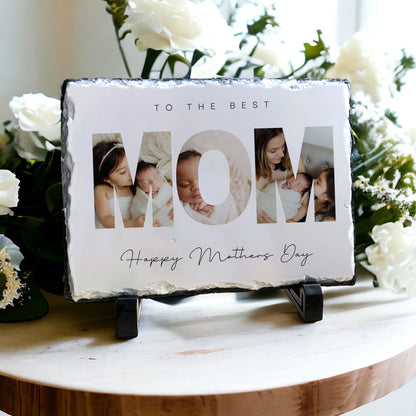 Personalized To The Best Mom - Mom Photo Collage Slate Plaque with Stand - Gift for Mother's Day
