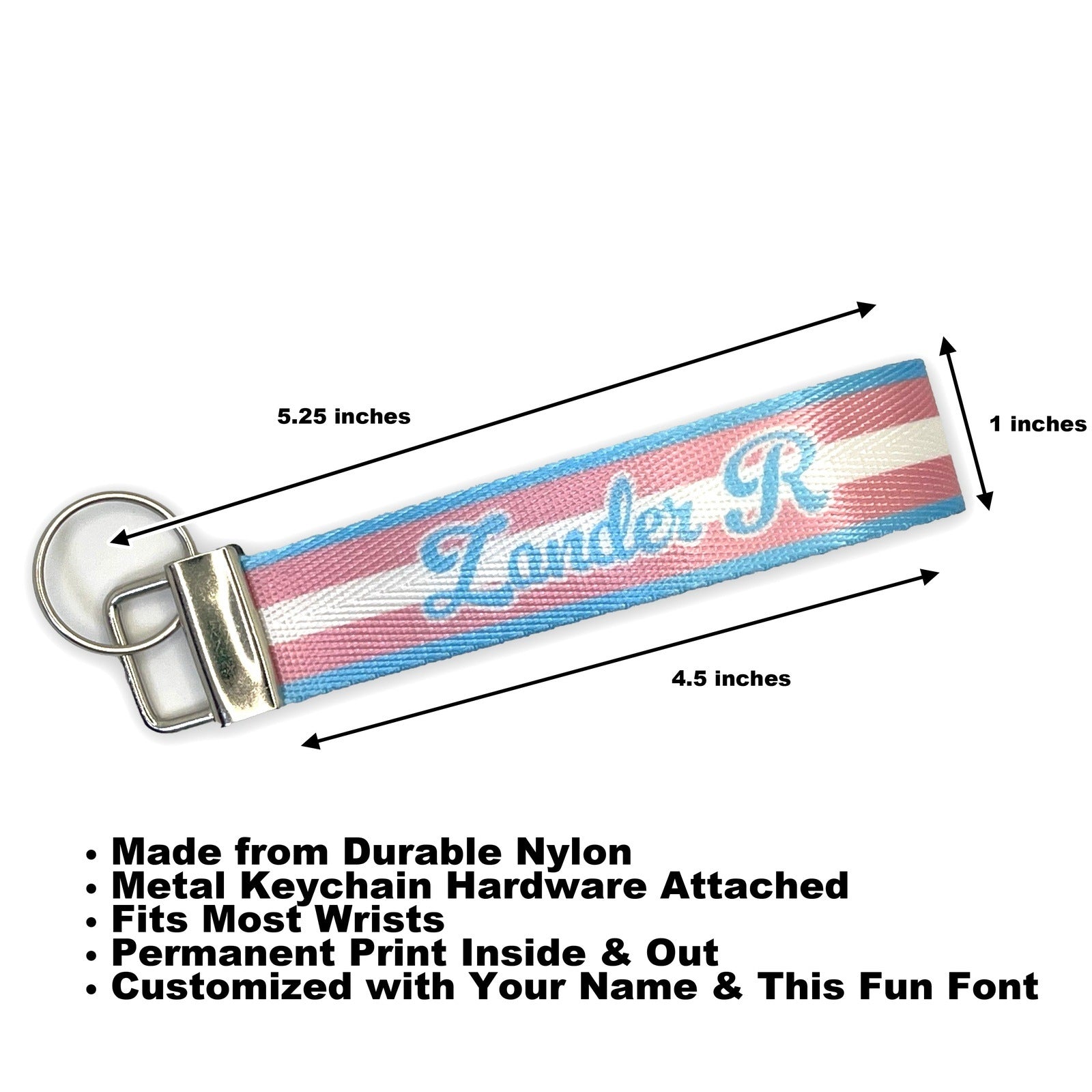 Trans Flag Personalized Name Nylon Key Fob - Custom Wristlet Keychain