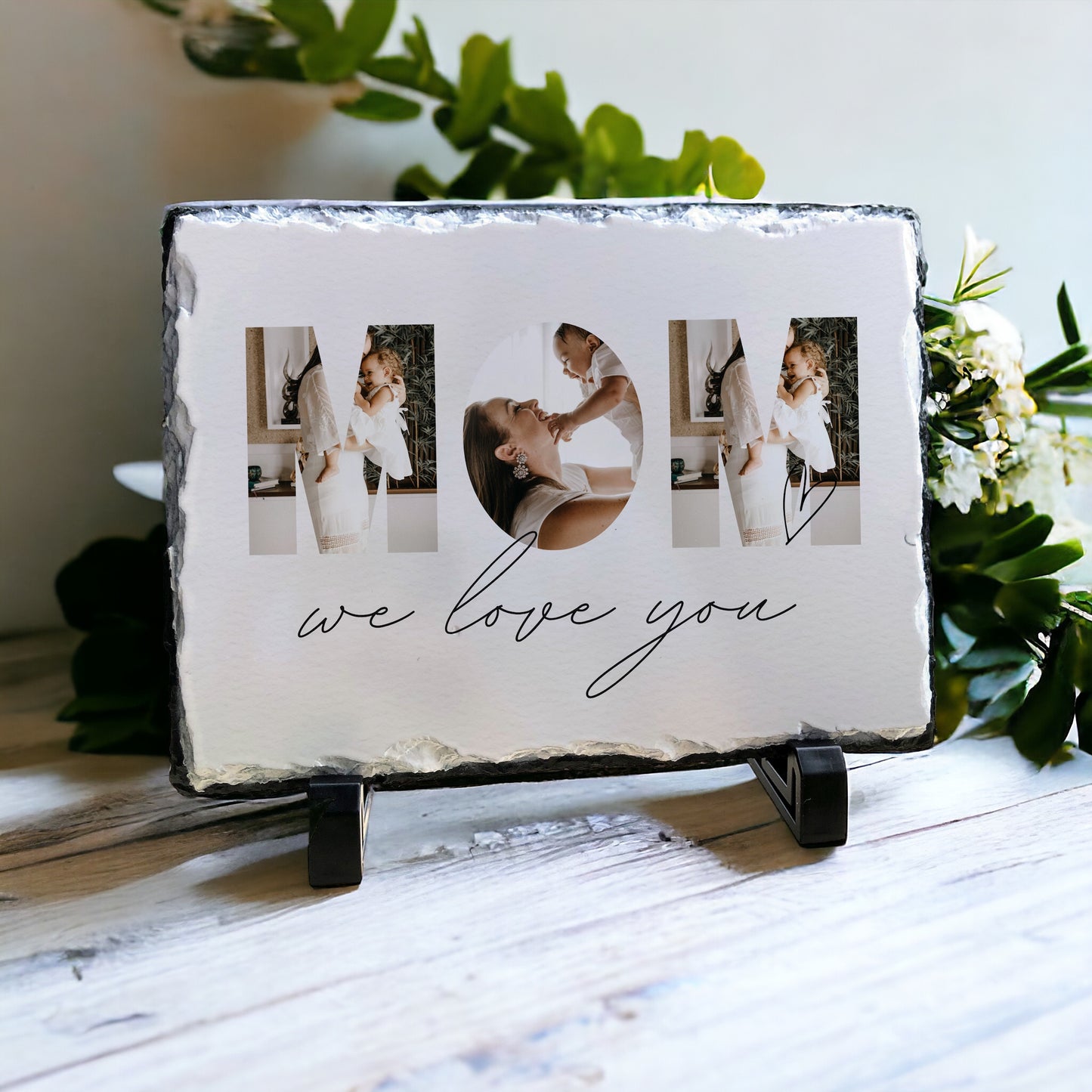 Personalized We Love You - Mom Photo Collage Slate Plaque with Stand - Gift for Mother's Day