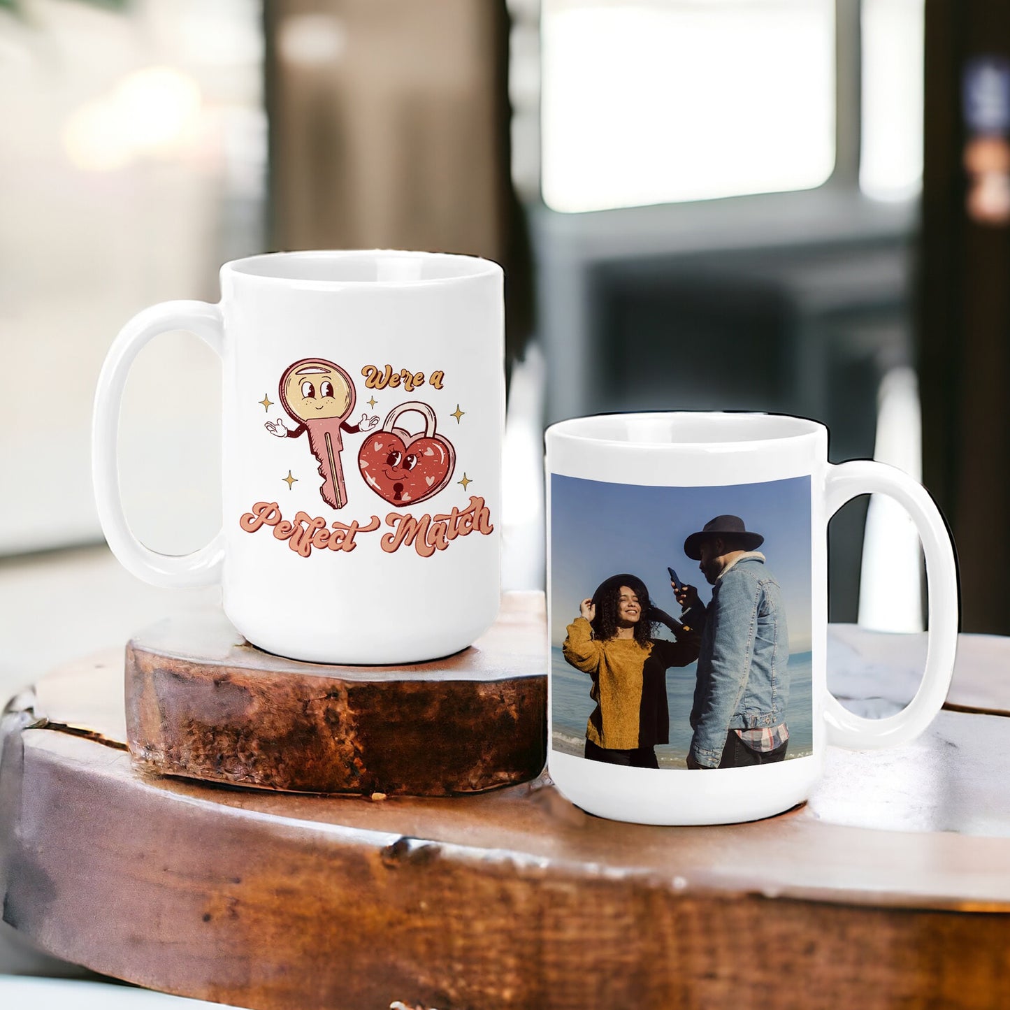 Personalized We are a Perfect Match Lock and Key - Custom 15oz Coffee Mug with Picture - Add your photo
