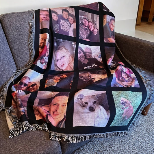 Personalized Woven Photo Blanket - 20 Photos, Customizable Gift for Any Occasion