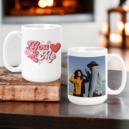 Personalized You and Me Hearts Quote with Your Photo - Custom 15oz Coffee Mug with Picture
