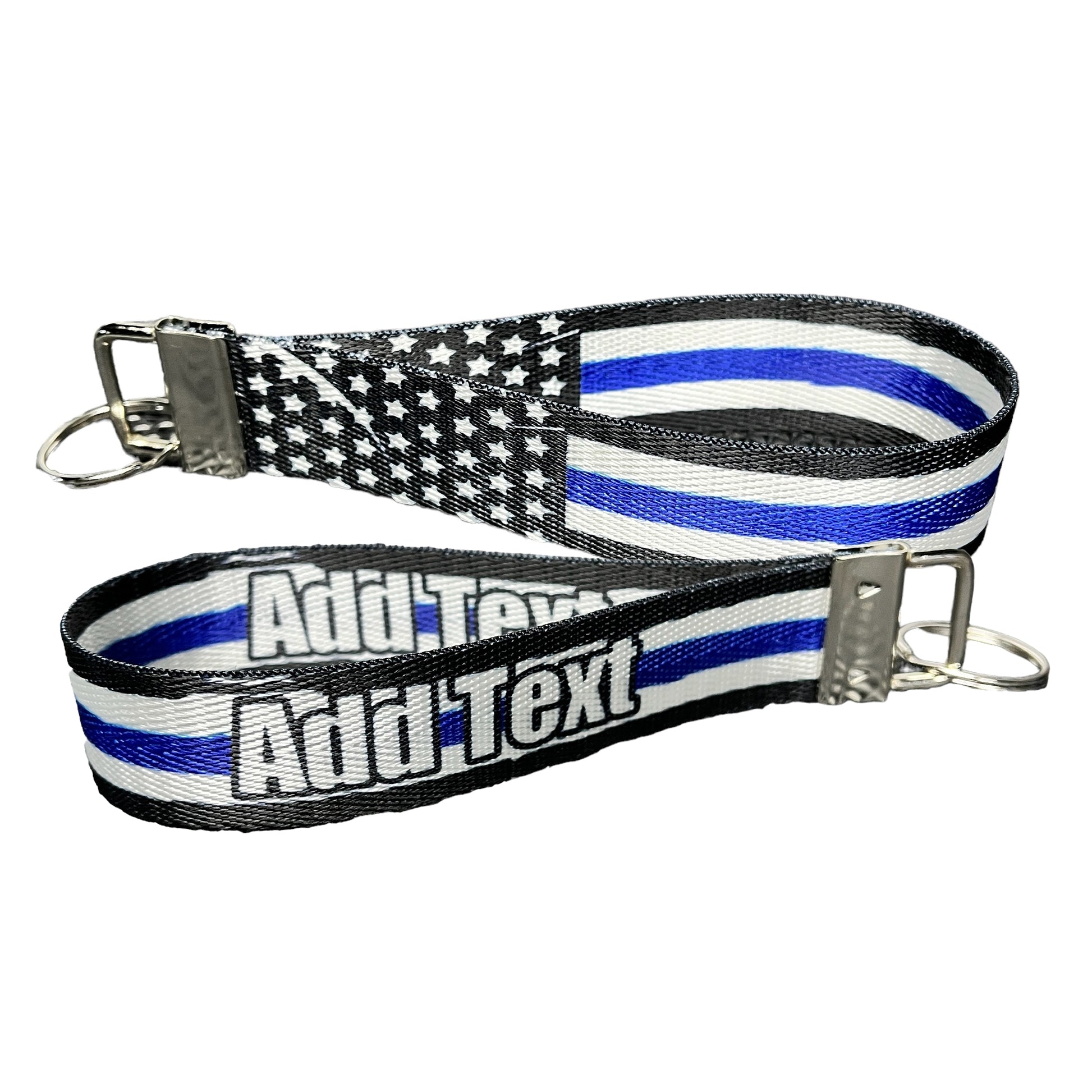 Police Thin Blue Line American Flag Nylon Key Fob - Fabric Wristlet Keychain