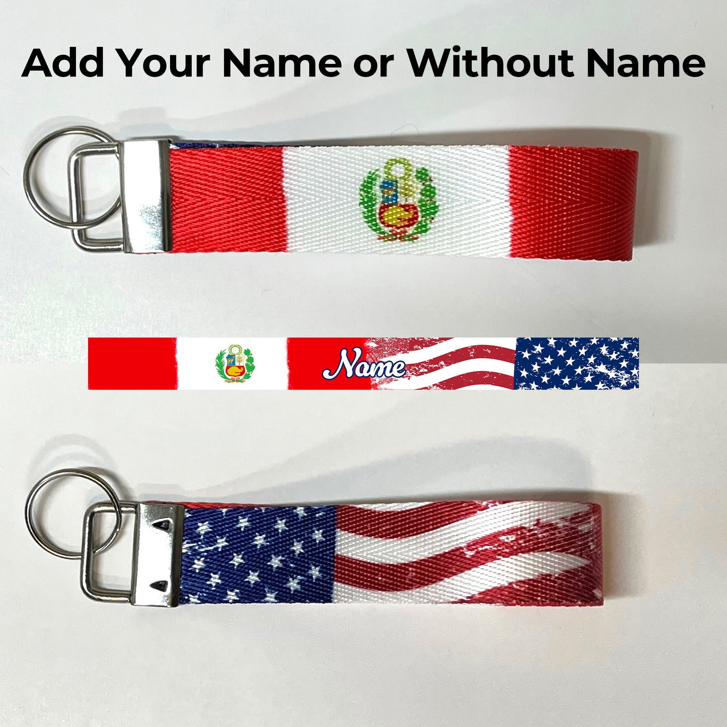 Artistic Peru America Flag Personalized Name Nylon Key Fob - Custom Wristlet Keychain