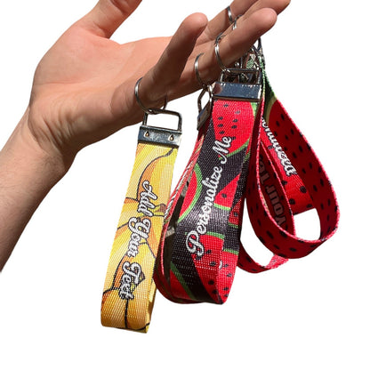 Personalized Fruit Graphic Nylon Fabric Keychain Key Fob Wristlet, Pick Your Fruit: Watermelon, Strawberry, Banana and More Graphic Prints