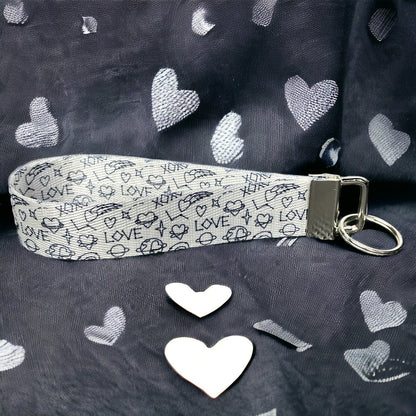 Love Doodles Valentine's Day Pattern Nylon Key Fob - Fabric Wristlet Keychain