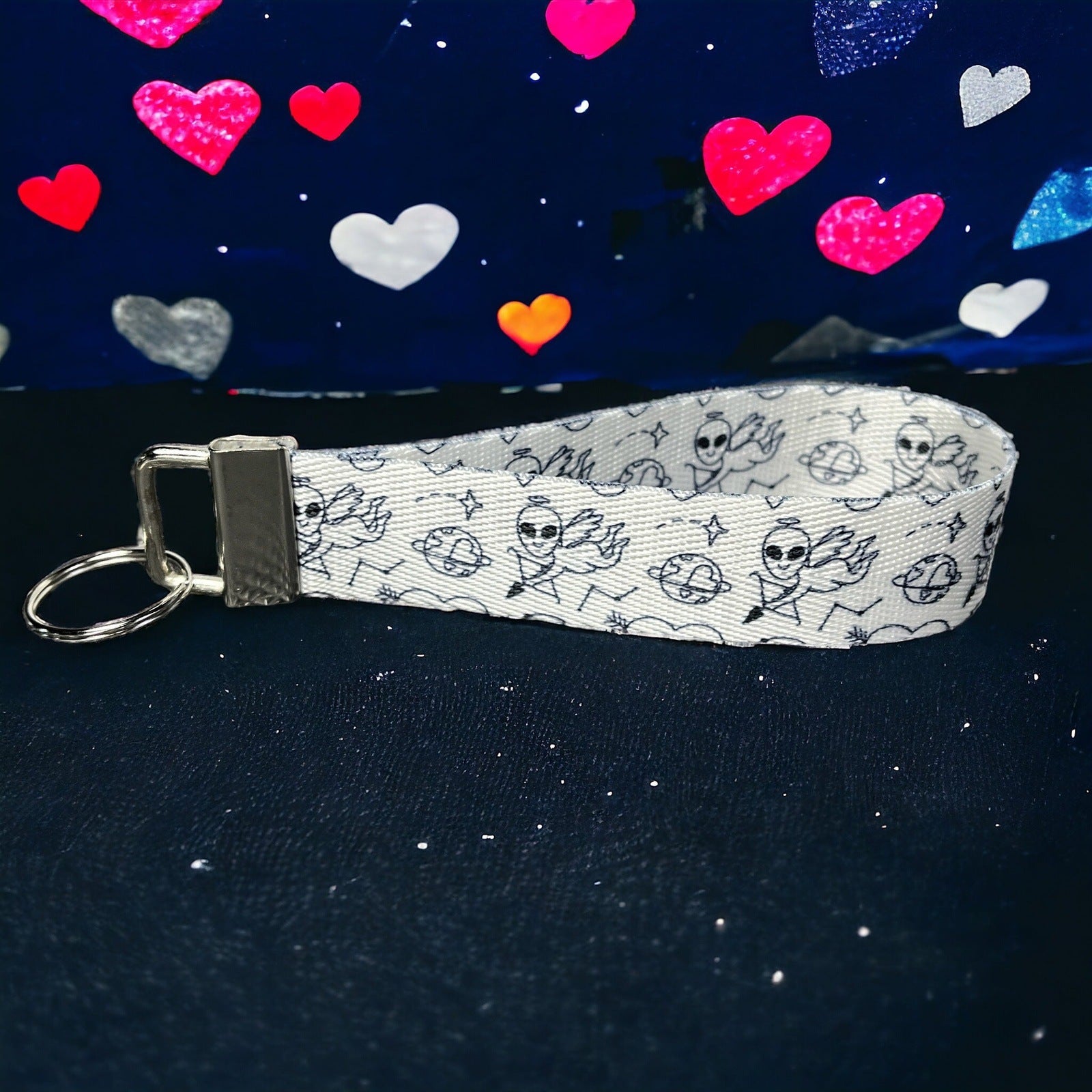 Love Doodles Valentine's Day Pattern Nylon Key Fob - Fabric Wristlet Keychain