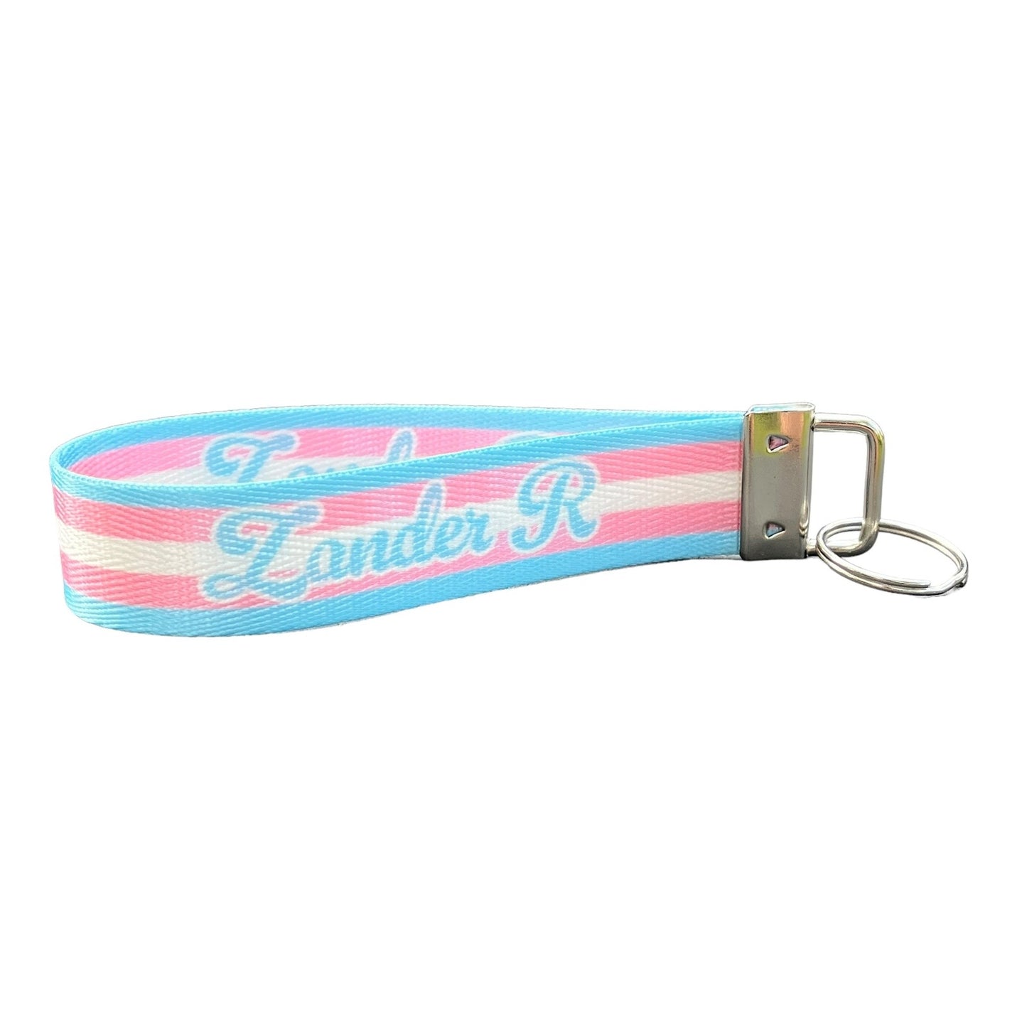 Personalized Trans, Transgender Pride Flag Nylon Key Fob - Custom Wristlet Keychain