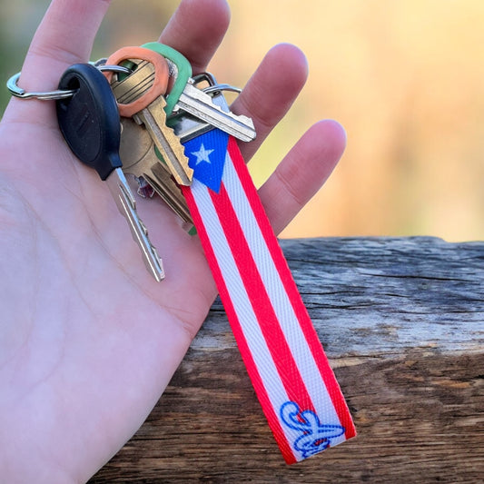 Puerto Rico Flag Personalized Name Nylon Key Fob - Puerto Rican Custom Wristlet Keychain