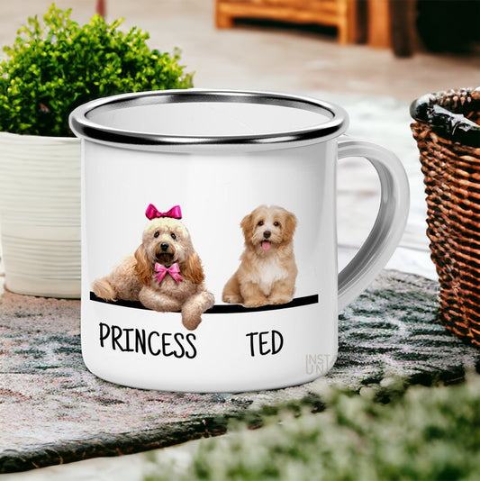 Pick Your Cute Dogs and Add Their Name - 12oz Enamel Mug