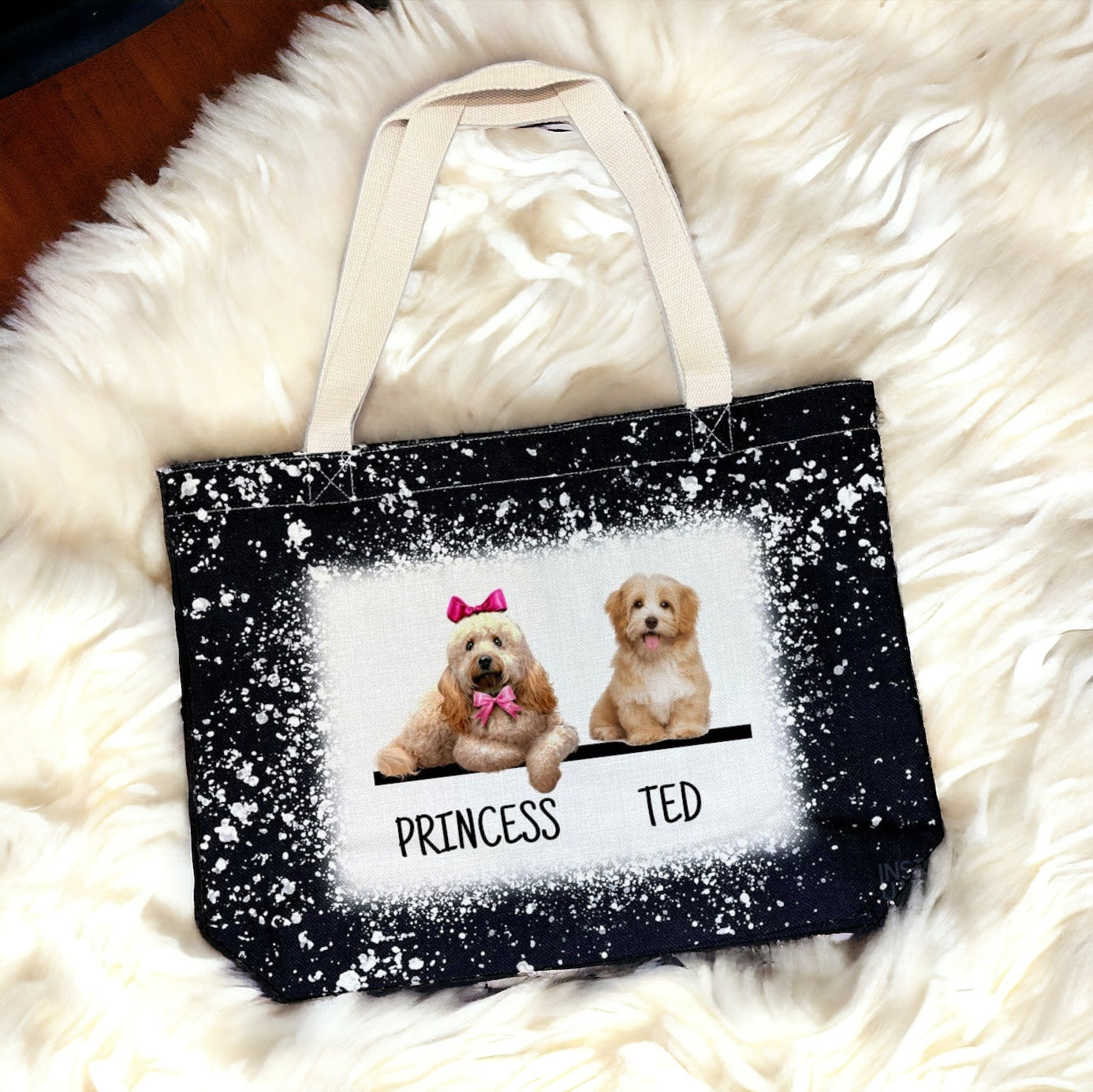 Pick Your Cute Dogs and Name Custom Tote - Black Bleach Design Tote Bag - Add up to 6 dogs!