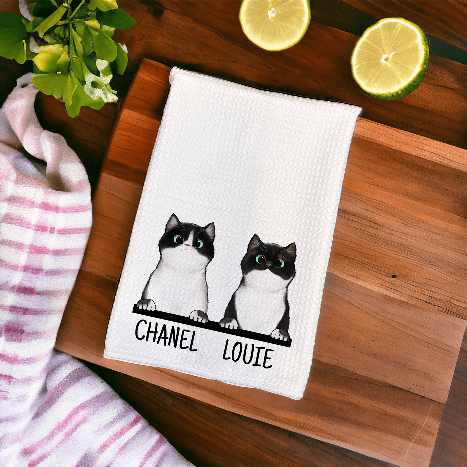 Pick Your Peeking Cats & Names Waffle Weave Kitchen Towel - Add up to 6 kitties!
