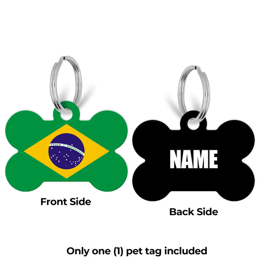 Pick Your World Flag Personalized Bone Shaped Pet Tag for Dogs and Cats with Pet Name