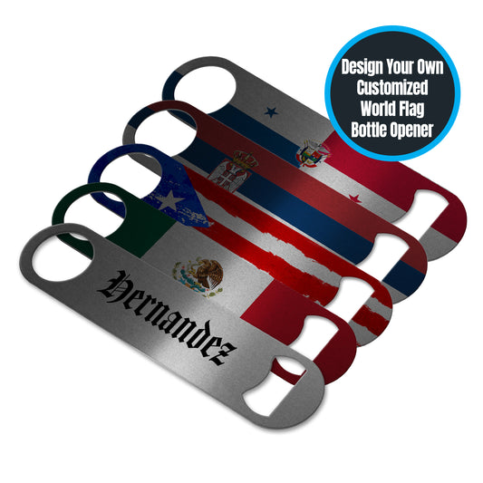 Pick Your World Flag Stainless Steel Long Bottle Opener - Personalized with Your Name