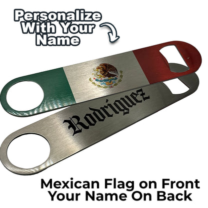 Mexican Flag Stainless Steel Long Bottle Opener - Personalized with Your Name