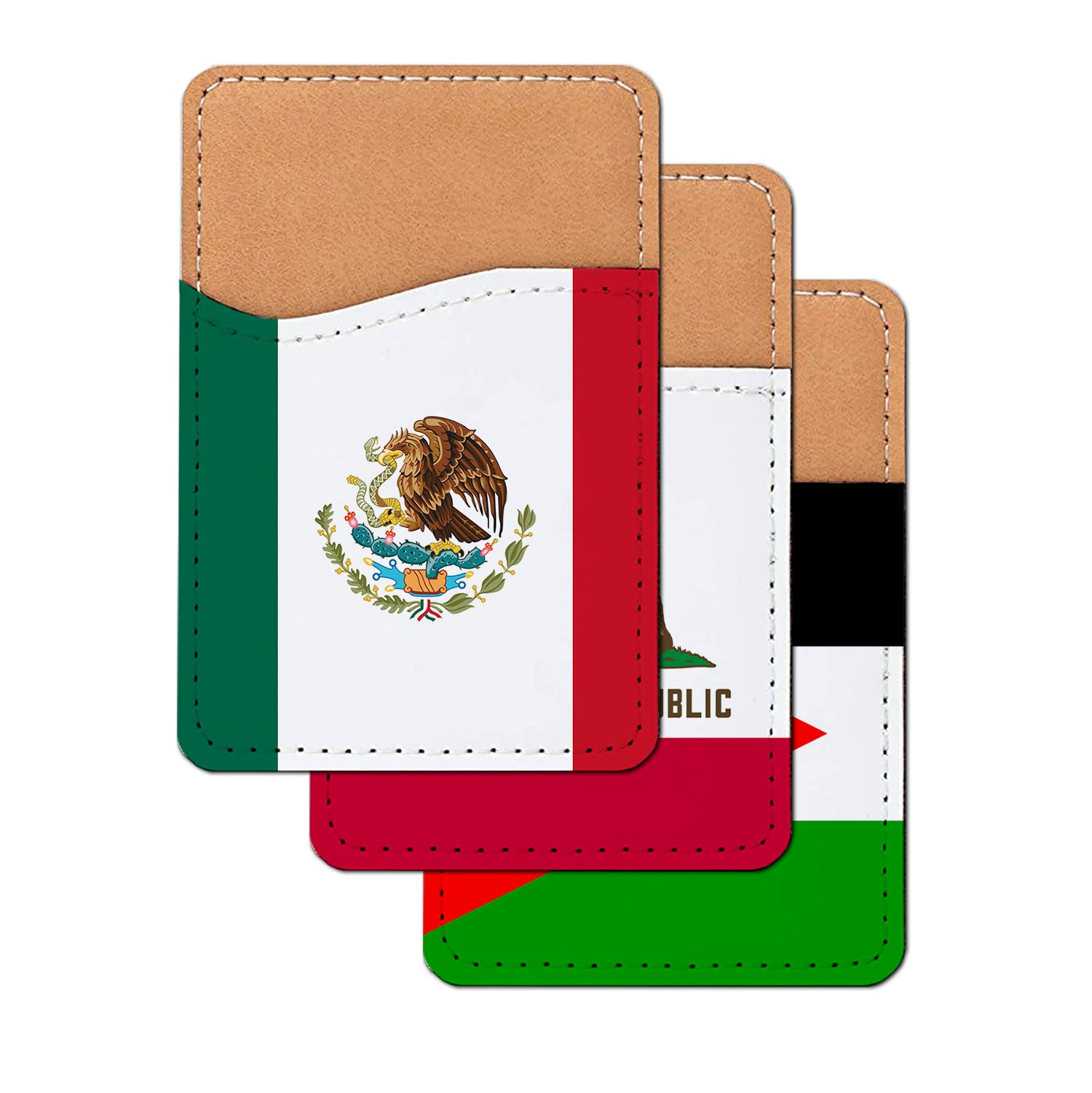 Pick Your World Flag - Stick On PU Leather Phone Wallet Card Holder for 1-2 cards