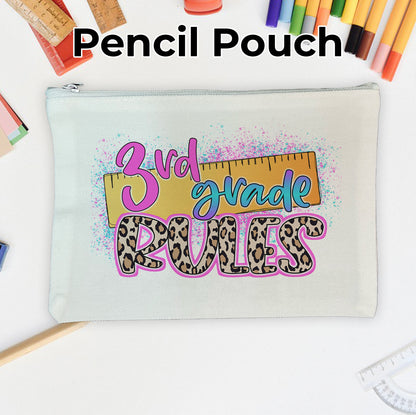 Pre K thru 5th Grade Rules Pencil Pouch for School Supplies