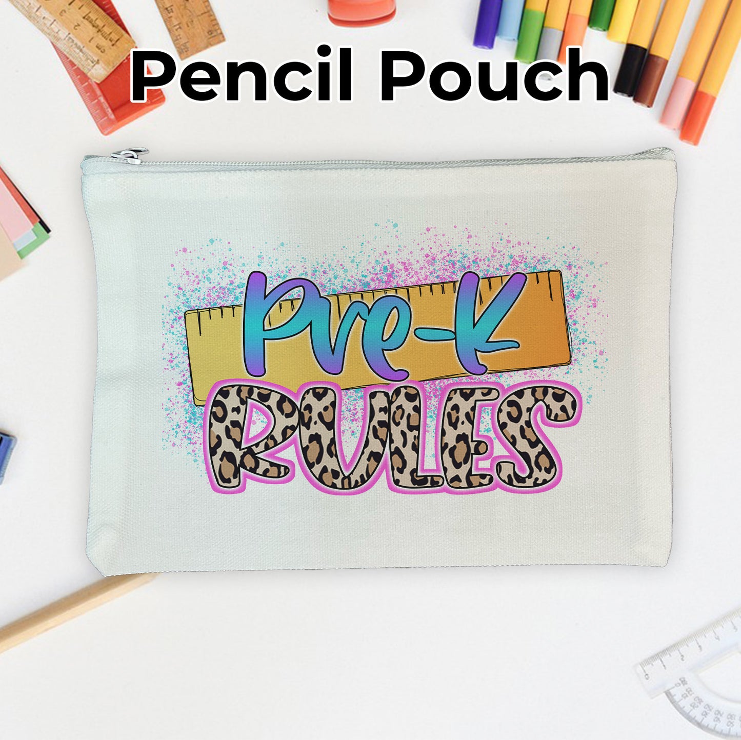 Pre K thru 5th Grade Rules Pencil Pouch for School Supplies