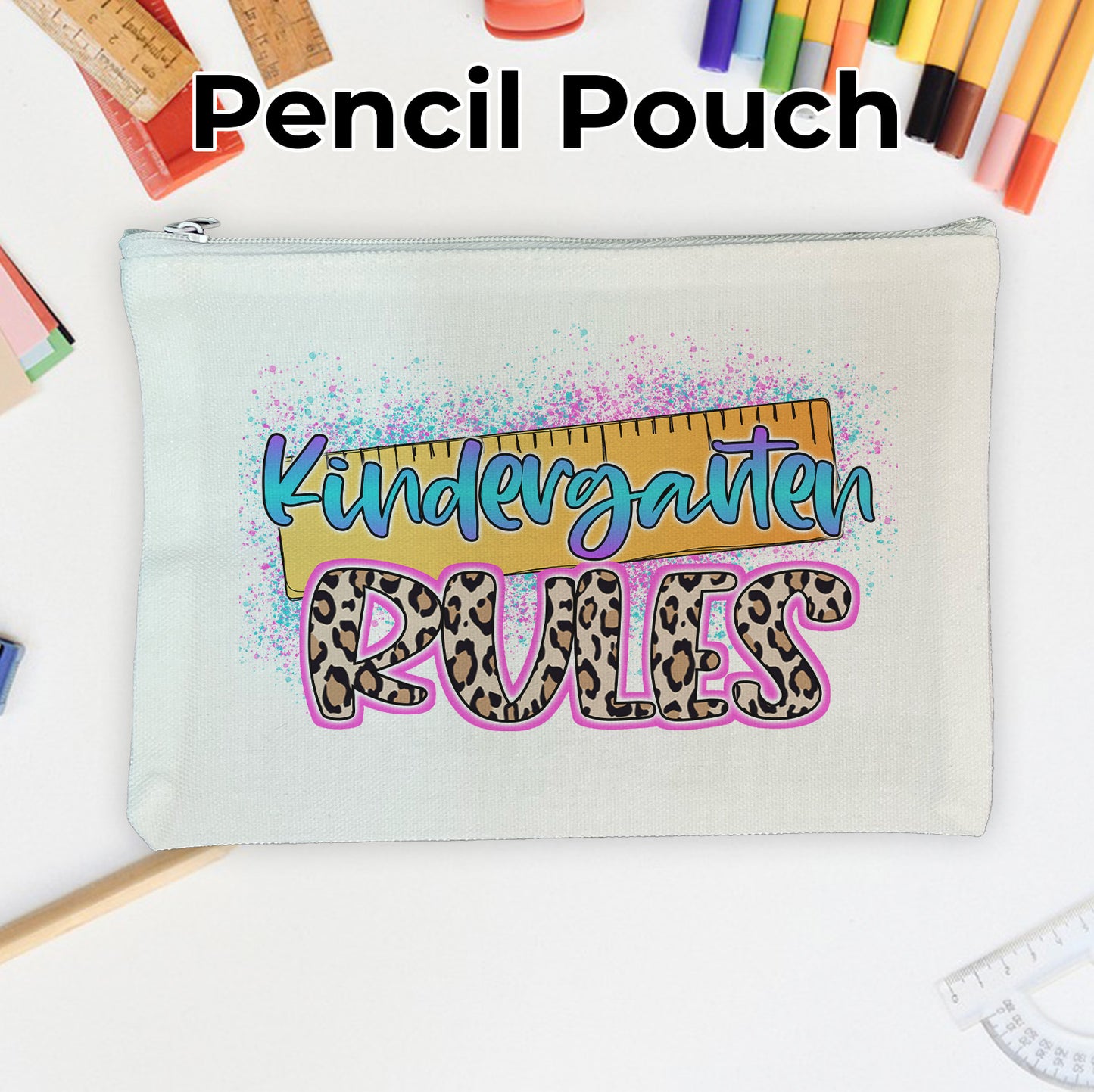 Pre K thru 5th Grade Rules Pencil Pouch for School Supplies