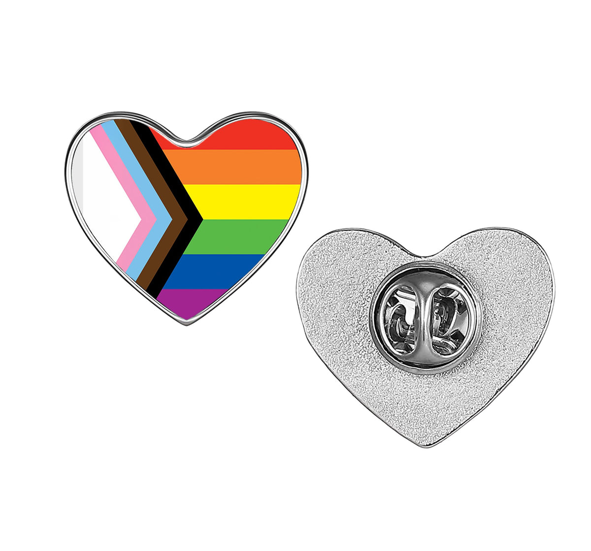 LGBT Pride Flag Pinback Button – Metal Lapel Pin in Circle, Heart or Square