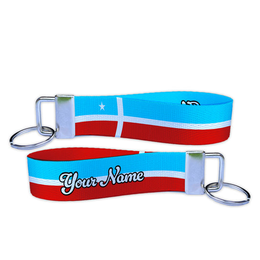 Puerto Rican Grito de Lares Flag Personalized Name Nylon Key Fob - Custom Wristlet Keychain
