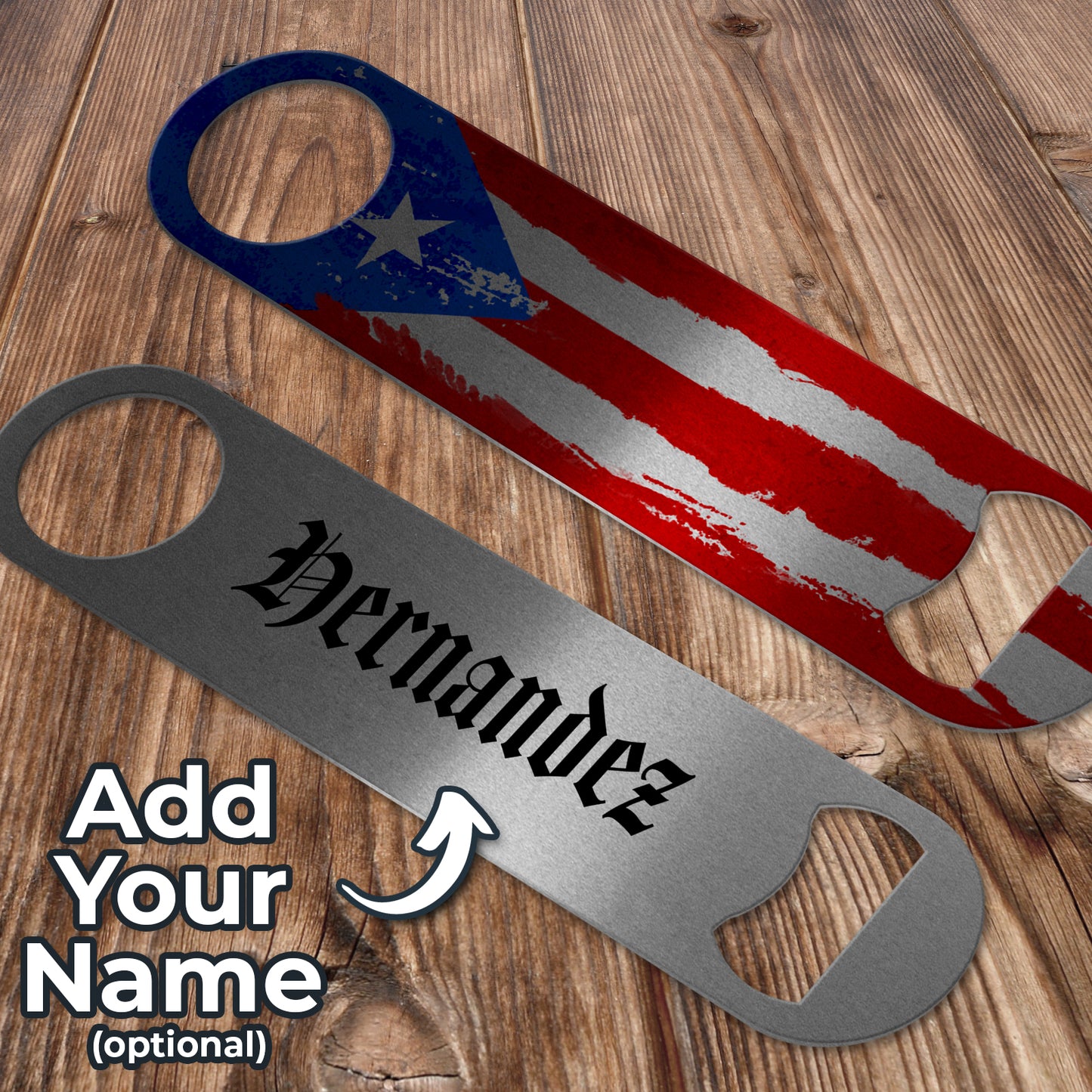 Puerto Rico Flag Stainless Steel Long Bottle Opener - Personalized with Your Name