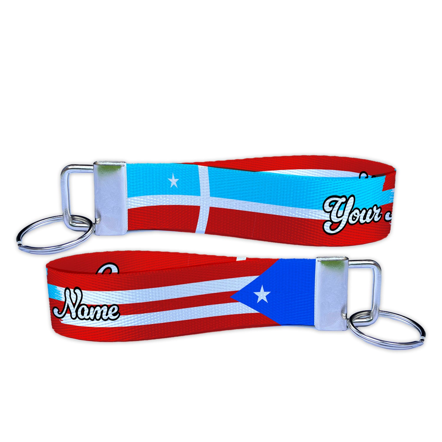 Grito de Lares Puerto Rican Mix Flag Personalized Name Nylon Key Fob - Custom Wristlet Keychain