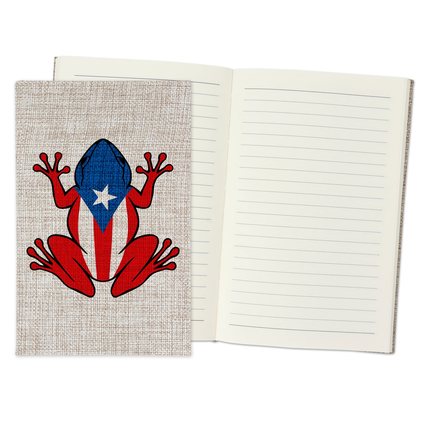 Puerto Rico Flag Frog Design Burlap Notebook Journal with Lined Pages