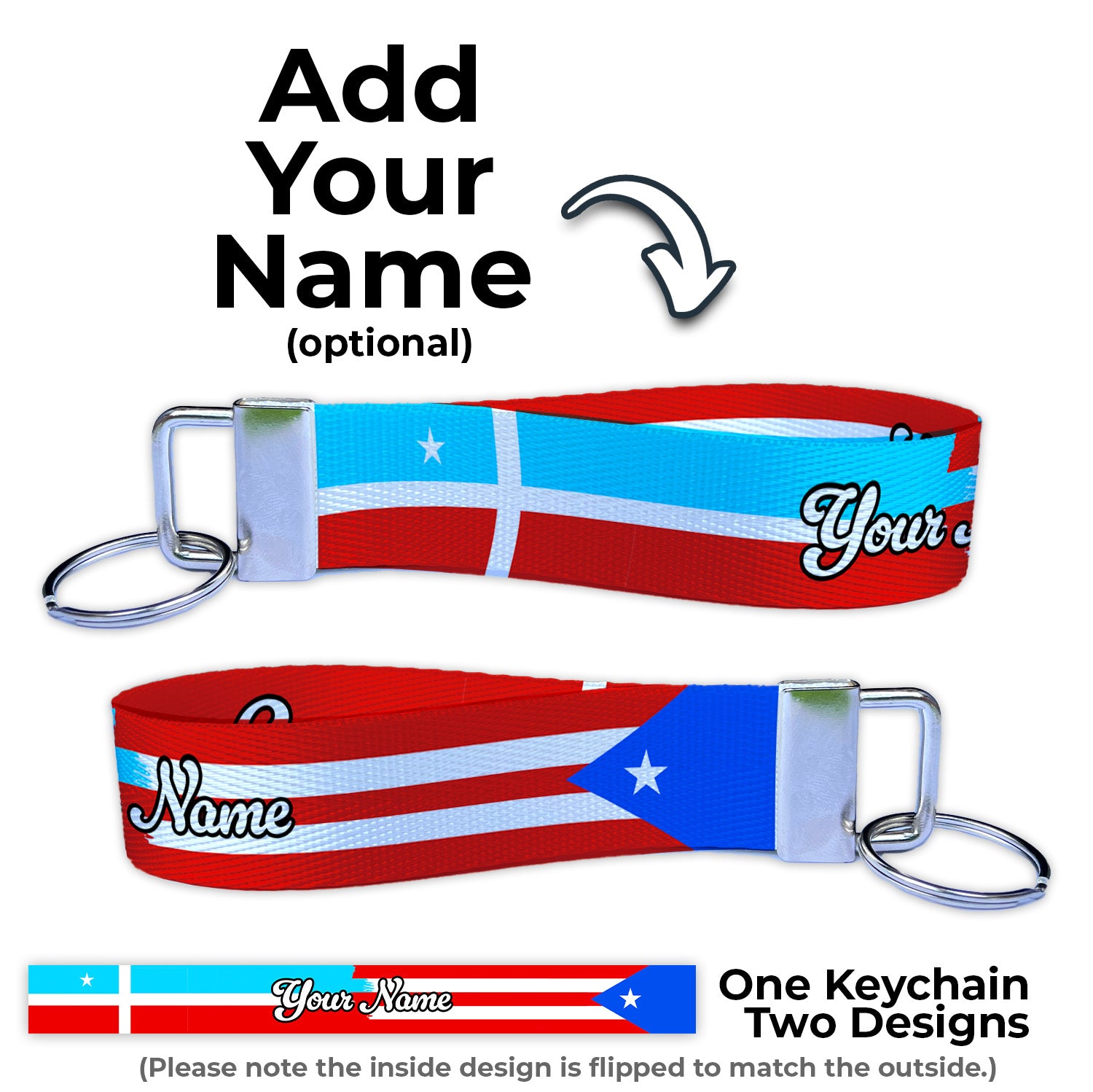 Grito de Lares Puerto Rican Mix Flag Personalized Name Nylon Key Fob - Custom Wristlet Keychain