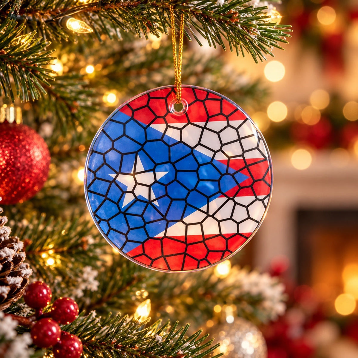 Stained Glass Effect Flag Ornament – Real Glass World Flag Christmas Ornament