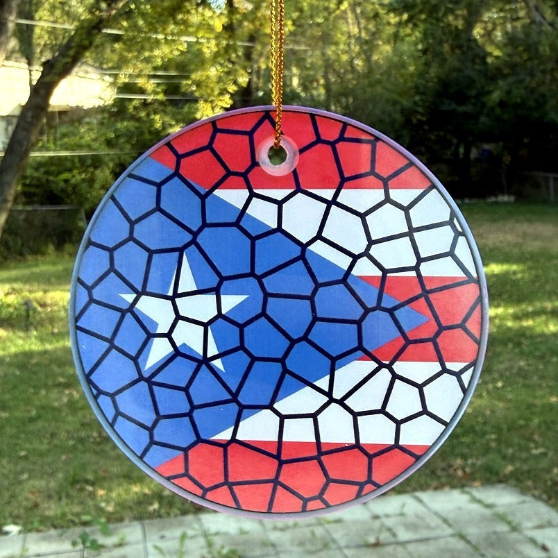 Stained Glass Effect Flag Ornament – Real Glass World Flag Christmas Ornament