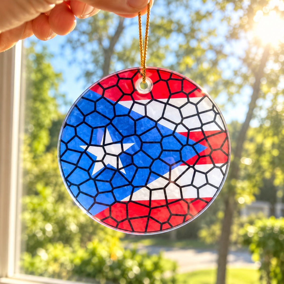 Stained Glass Effect Flag Ornament – Real Glass World Flag Christmas Ornament