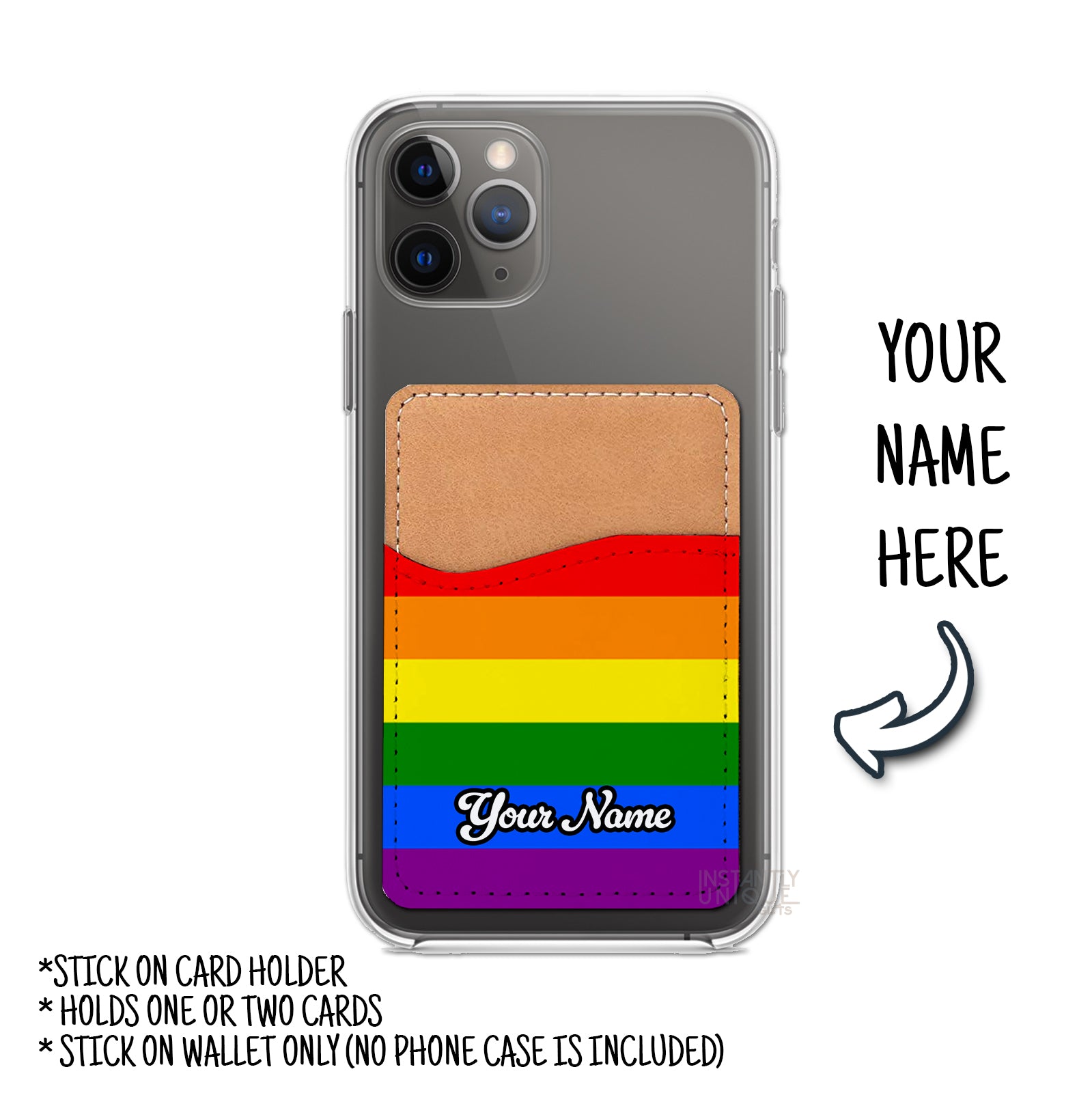 Rainbow Flag Personalized Name Stick On Card Holder - Custom Phone Wallet