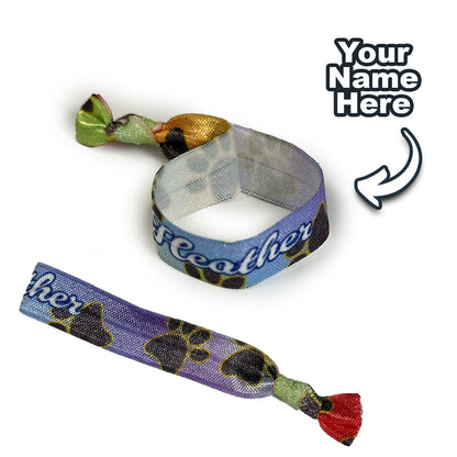 Rainbow Paw Print - Add Your Name Elastic Hair Tie Bracelet