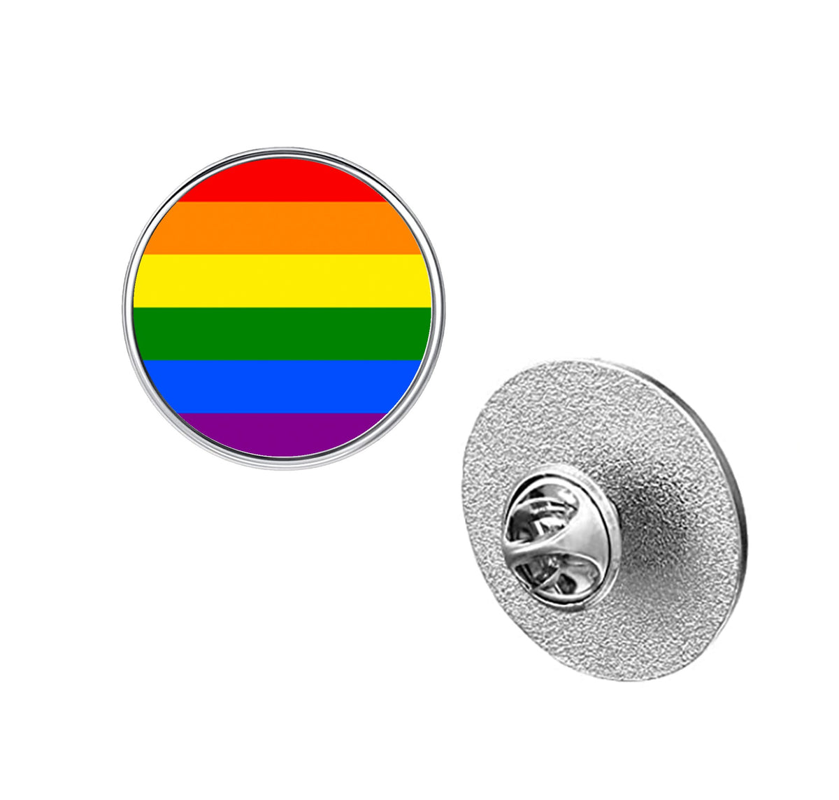 LGBT Pride Flag Pinback Button – Metal Lapel Pin in Circle, Heart or Square