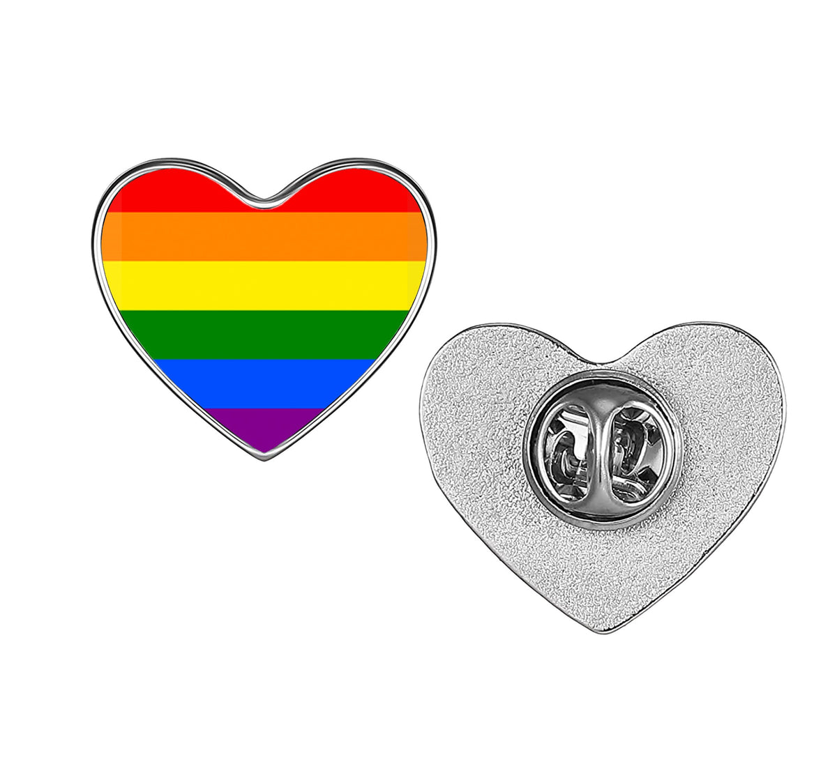 LGBT Pride Flag Pinback Button – Metal Lapel Pin in Circle, Heart or Square