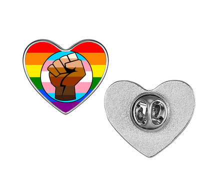LGBT Pride Flag Pinback Button – Metal Lapel Pin in Circle, Heart or Square