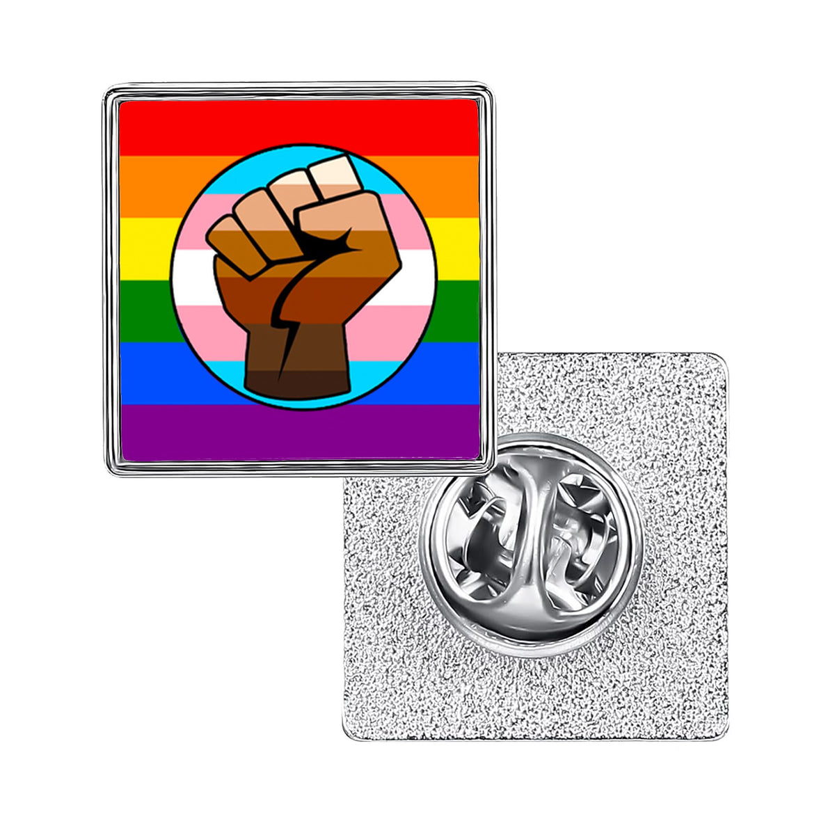 LGBT Pride Flag Pinback Button – Metal Lapel Pin in Circle, Heart or Square