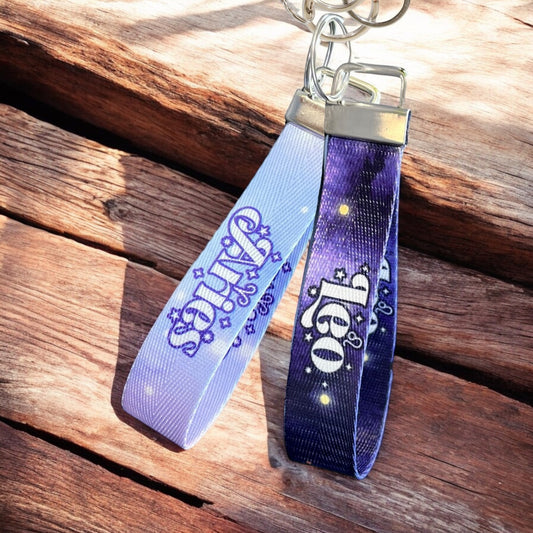 Retro Galaxy Zodiac Sign Nylon Key Fob - Wristlet Keychain for Stylish Key Organization, Gifts, and Daily Use