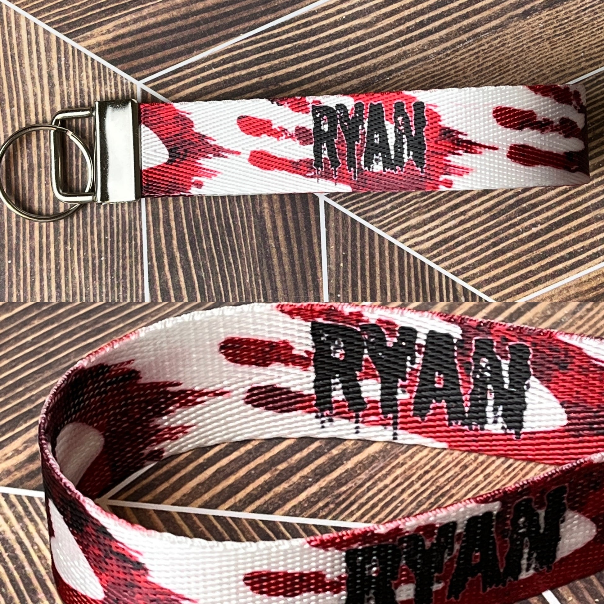 "Ryan" Bloody Hands Halloween Sample Nylon Keychain Key Fob - Clearanced