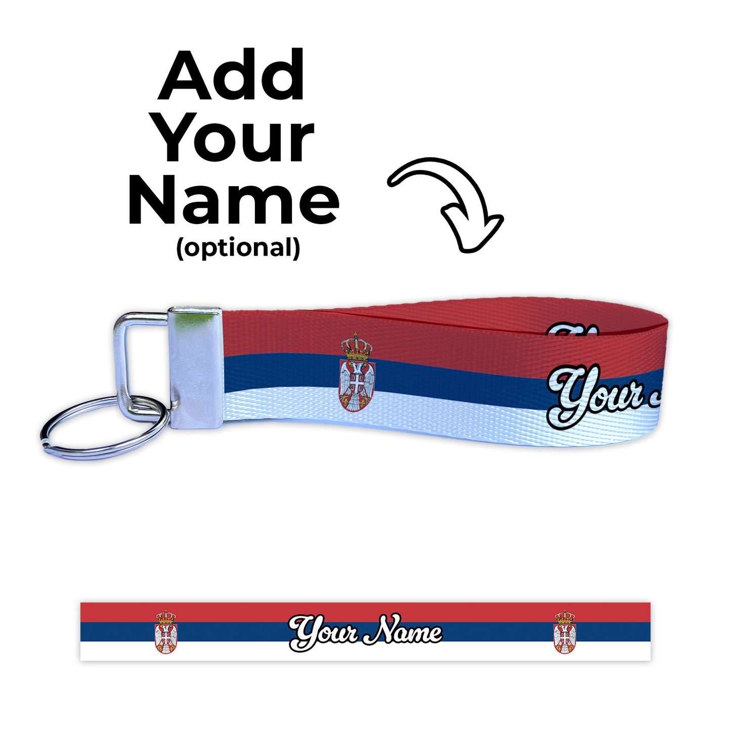 Serbia Flag Personalizable Name Nylon Key Fob - Custom Wristlet Keychain Personalizable Name Nylon Key Fob - Custom Wristlet Keychain