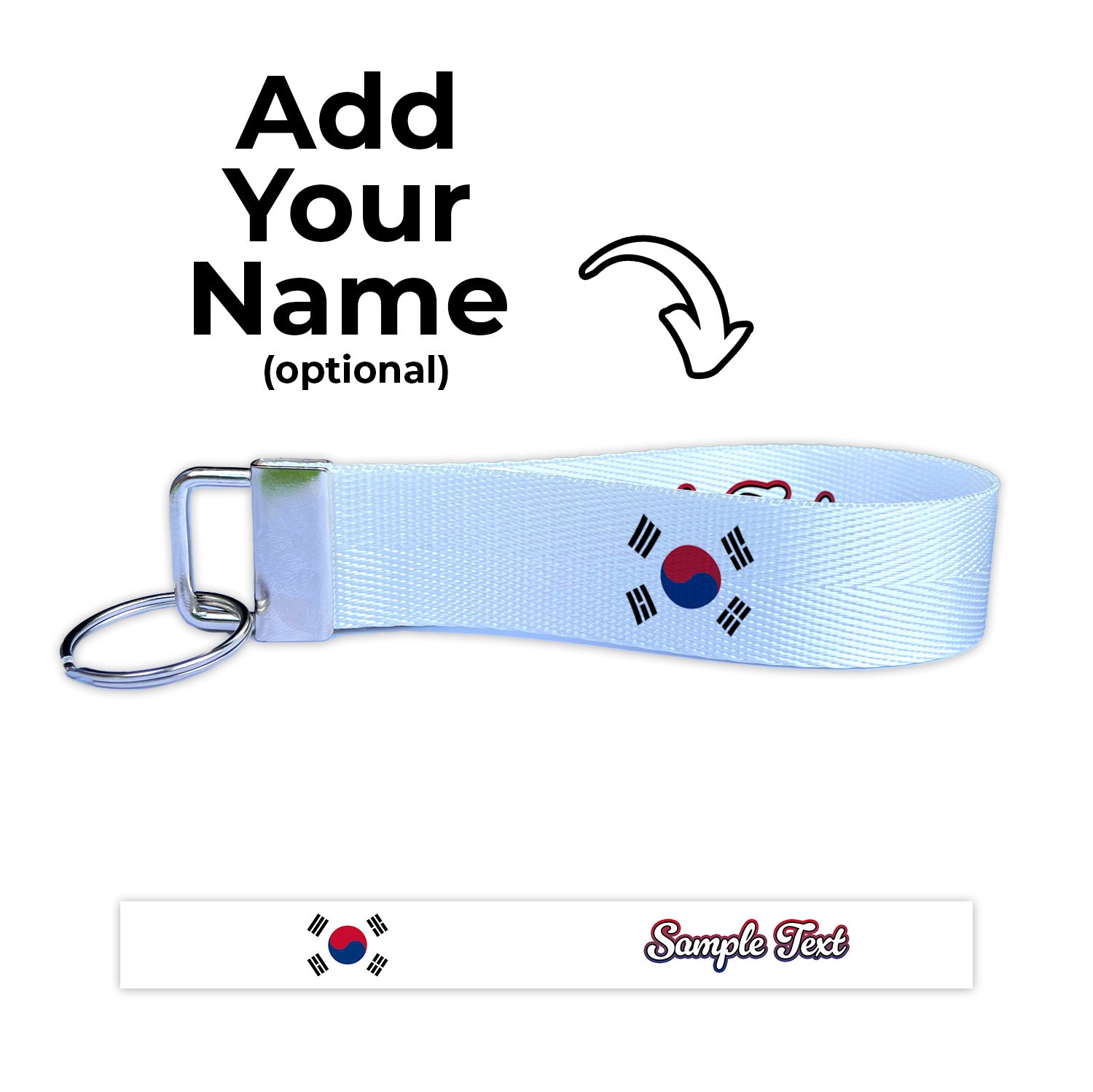 South Korea Flag Personalized Name Nylon Key Fob - Custom Wristlet Keychain