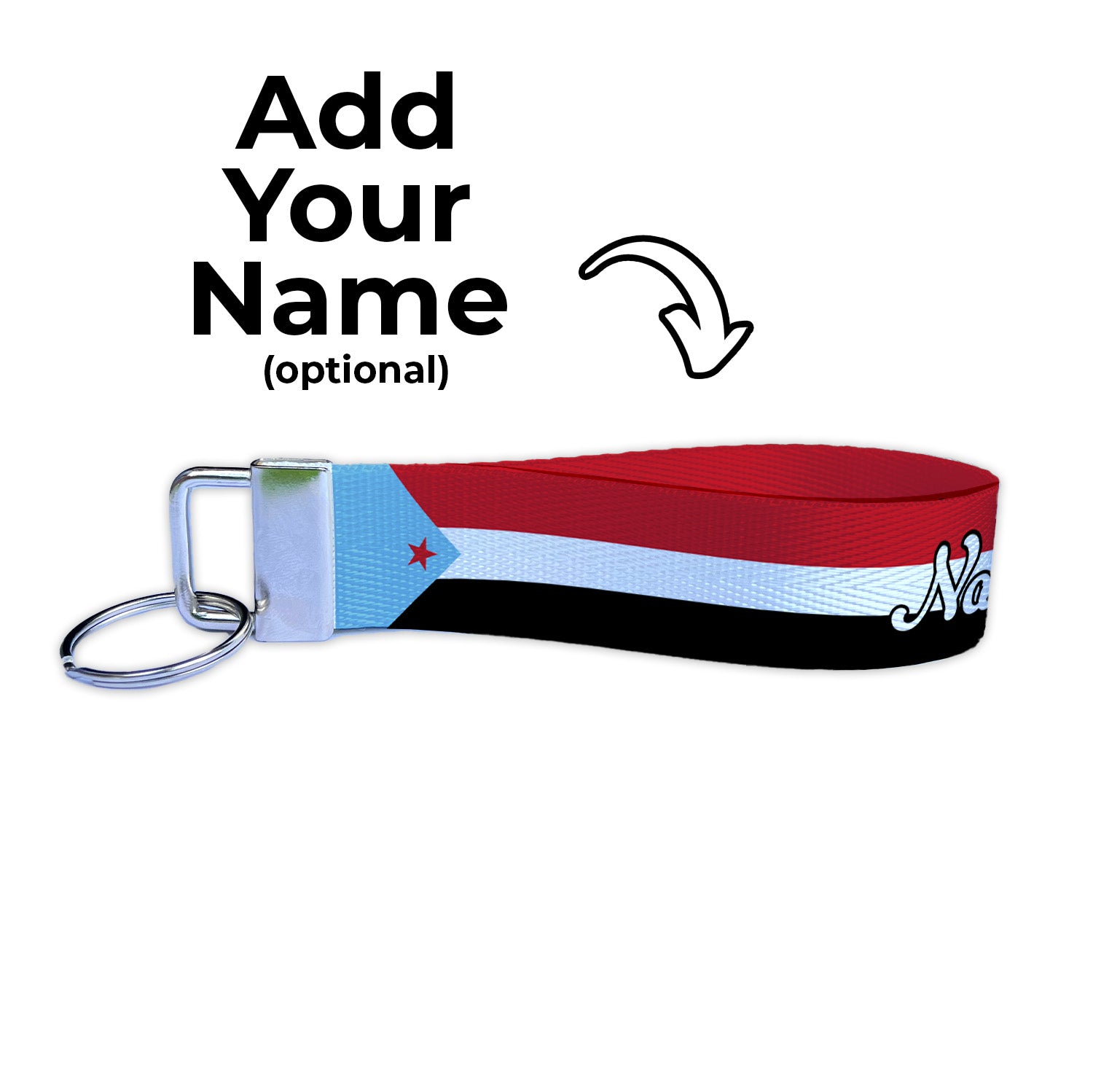 South Yemen Flag Personalized Name Nylon Key Fob - Custom Wristlet Keychain