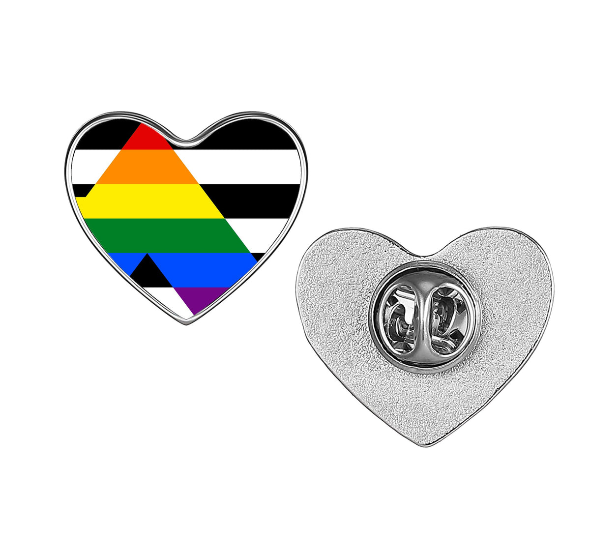 LGBT Pride Flag Pinback Button – Metal Lapel Pin in Circle, Heart or Square