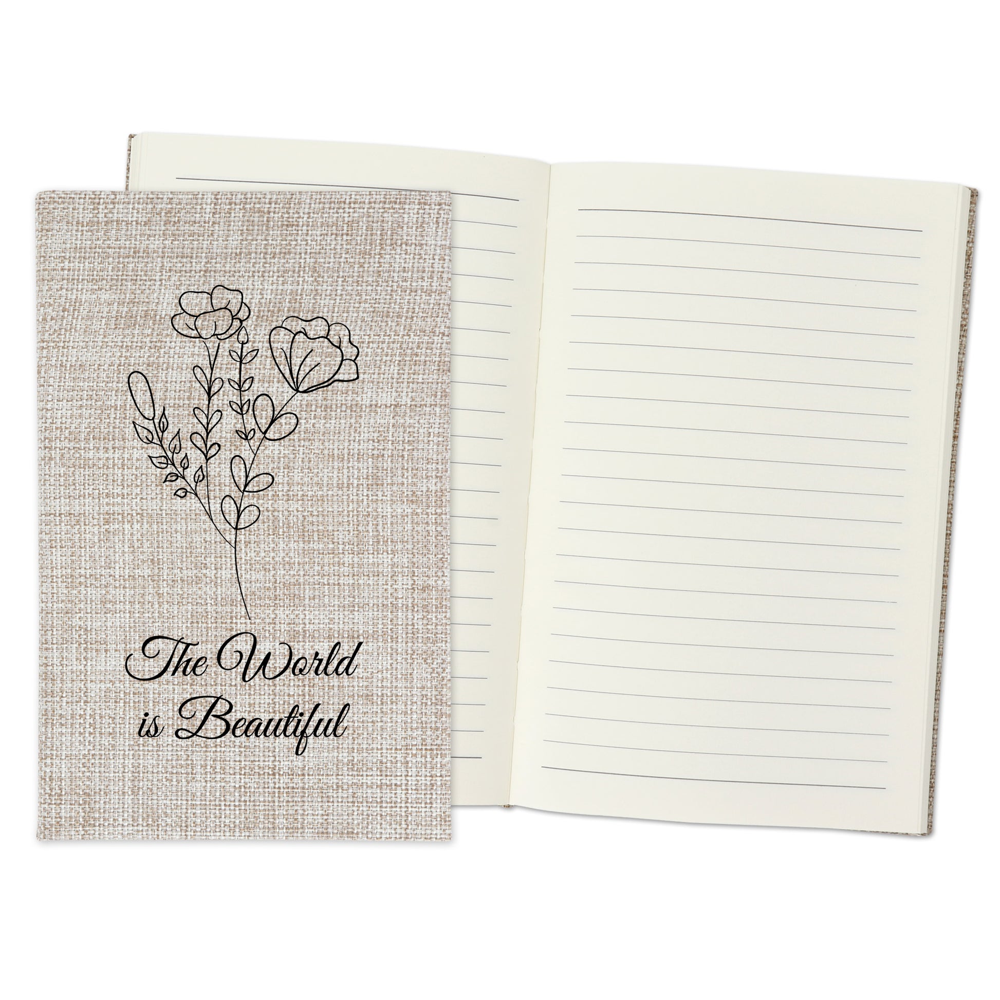 The World is Beautiful - Affirmation Quote Burlap Notebook Journal with Lined Pages