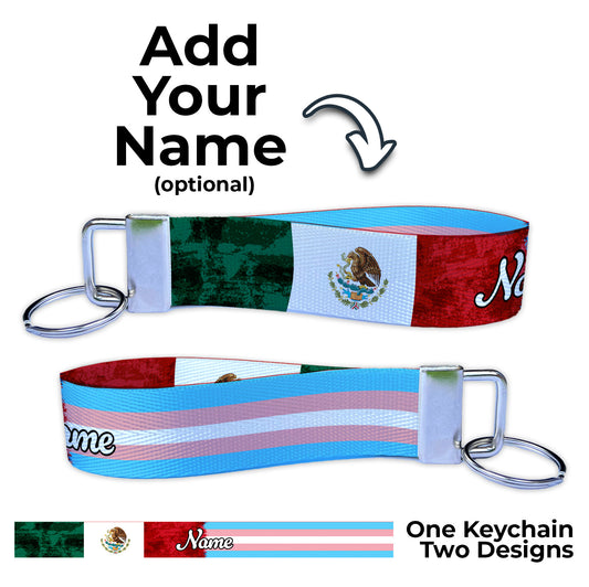 Trans Mexican Artistic Flag Ryan's Version Personalized Name Nylon Key Fob - Custom Wristlet Keychain
