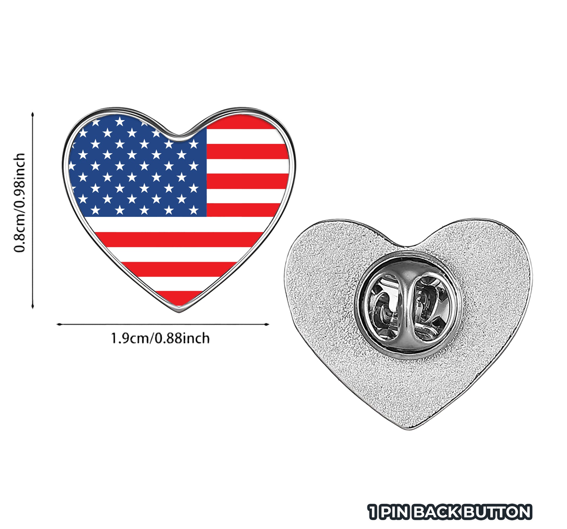 World Flag Metal Heart Pinback Lapel Button - You Pick Your Flag, Many to Choose from!