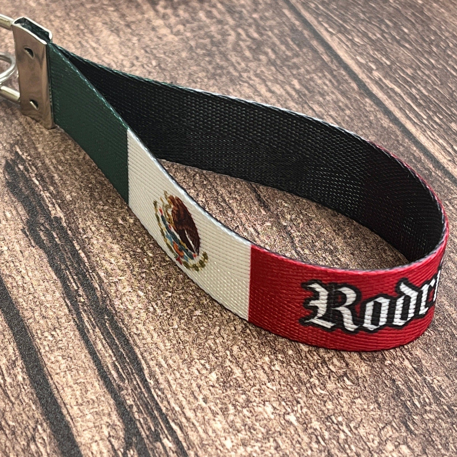 Updated Mexican Flag Personalized Name Nylon Key Fob - Custom Wristlet Keychain