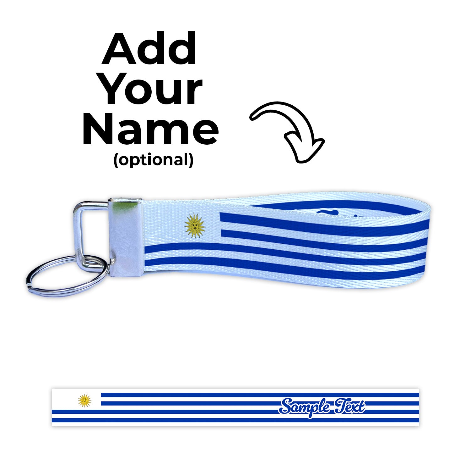 Uruguay Flag Personalized Name Nylon Key Fob - Custom Wristlet Keychain